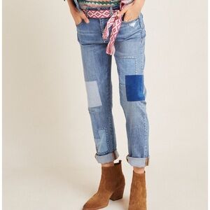 Pilcro & the Letterpress Patchwork Slim Boyfriend Jeans Size 28